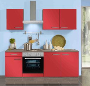 Küchenblock Imola 210 cm in signalrot glänzend mit Spüle ohne Elektrogeräte