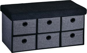 KESPER Sitzbank mit Aufbewahrungsboxen – - – gepolstert, 6 Fächer – 78 x 38 x 38 cm – schwarz-grau – Modell 15953
