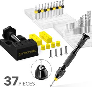 TROTEC Handbohrer-Set 37-teilig Werkzeug Handwerkzeug Bohrer Schraubstock Mikro-Bits Holz Metall Plastik