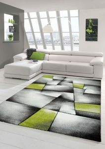 Designer Teppich Moderner Teppich Wohnzimmer Teppich Kurzflor Teppich mit Konturenschnitt Karo Muster Grün Grau Weiß Schwarz Größe - 160x230 cm