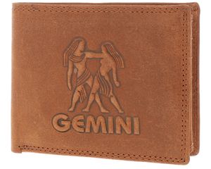 Geldbörse Herren, Sternzeichen - Echtleder und RFID-Schutz - Apple AirTag Fach, Farbe:Zwilling (Gemini)