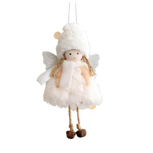 Weihnachtsengel Plüsch Puppe Glitzer Flügel Plüsch Hut Kleid lächelndes Gesicht langbeiniger Geschenke Szene Layout Schöne Hänge Weihnachtsmädchen Stoffed Orament Party Gunst-Weiß