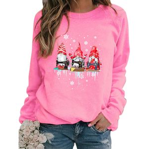 Damen Sweatshirt Weihnachten Rundhals Pullover Christmas Tops Herbst Langarm Oberteile Rosa,Größe:2xl