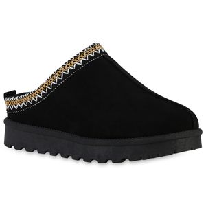 VAN HILL Damen Warm Gefütterte Pantoffeln Print Bequeme Profil-Sohle Schuhe 840605, Farbe: Schwarz, Größe: 36