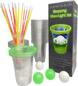20x leuchtende Party-Becher - Glow Cups mit 16 oz (475 ml) - leuchtende Becher zum Beer-Pong spielen - Bier-Pong - Trinkbecher - Glow Light Party Set für Schwarzlicht | 20 Knicklichter in 5 Farben