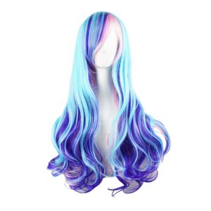 70cm Frauen Farbverlauf Farbe Long Big Wave Curly Volle Perücke für Cosplay Anime Party