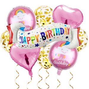 Oblique Unique Happy Birthday Geburtstag Party Deko Set - Folien Ballons + Konfetti Luftballons für Kinder Geburtstag Mädchen