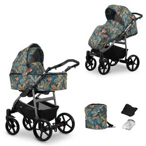 Kinderwagen MATA Sportwagen Babywagen Babyschale Komplettset Kinder Wagen Set 2 in 1 (jungle, Rahmenfarbe: Graphite)