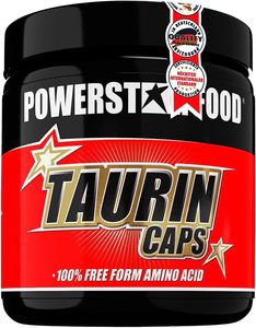 Powerstar TAURIN CAPS | 300 Kapseln hochdosiert mit je 850mg reinem Taurin | Angereichert mit Cofaktor Vitamin B6 | Rohstoffe in Pharmaqualität