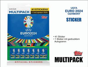 Topps EM 2024 Multipack mit 41 Stickern + 1 Sticker mit aufgedrucktem Autogramm