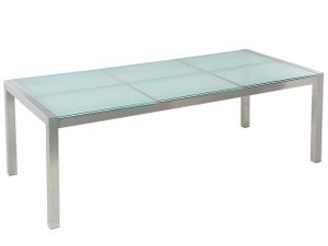 BELIANI Gartentisch silber Sicherheitsglas Eis-crashglas Edelstahl 220 x 100 cm modern Outdoor