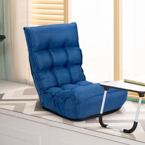 COSTWAY 4-stupňová nastaviteľná stolička, polstrovaná podlahová pohovka s 5-stupňovou nastaviteľnou opierkou hlavy a bočným vreckom, skladacia stolička s nosnosťou do 140 kg, podlahová stolička, modrá