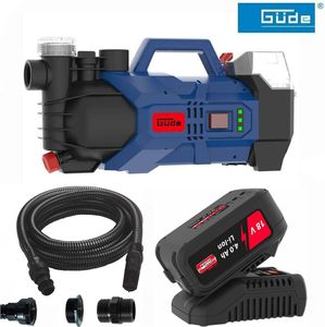 Güde Gartenpumpe GP 18 V mit Akku 4.0 Ah Wasserfilter Saugschlauch