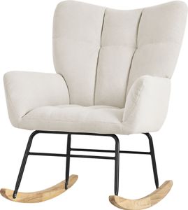 ML-Design Schaukelsessel Beige mit Bezug in Frottee-Optik, Gepolsterter Schwingsessel mit Holzkufen, Relaxsessel mit Armlehnen