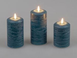 3er Set LED Kerzen KLASSIK blau H. 10 + 12 + 15cm mit Timerfunktion Formano