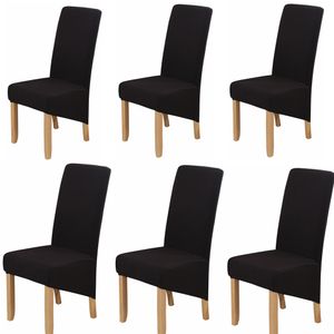 6er Set Universal Stretch Stuhlhussen, aus Polar-Fleece XL Stuhlbezug lange Rückenlehne Sitzbezüge Esszimmer(Schwarz)