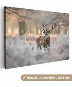OneMillionCanvasses® - Leinwandbilder - 150x100 cm, Hirsche - Tiere - Winter, Wandbilder Kunstdruck Wanddekoration