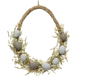 Türkranz Ostereier mit Trockenblumen 35cm natur braun