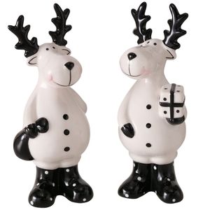 2tlg Set Deko-Aufsteller Hirsch Blitzy aus Keramik H15cm Weihnachts-Figur Advent