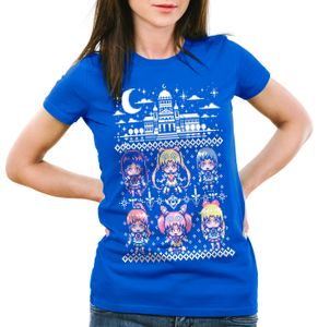 style3 Moon Pixel Christmas Sweater Damen T-Shirt sailor ugly pulli weihnachtspullover, Größe:L
