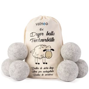 VALNEO 6 Trocknerbälle für Wäschetrockner in grau aus 100% natürlicher Schafwolle - öko Waschball - Dryer Balls als Weichspüler für Ihren Trockner geeignet