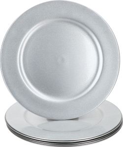 6x Platzteller Silber Glitzer Ø33cm Dekoteller leicht Kunststoff Weihnachten