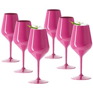 Doimoflair Weingläser aus Kunststoff bruchsicher Weinbecher Sektgläser Plastik Pink 47 cl.