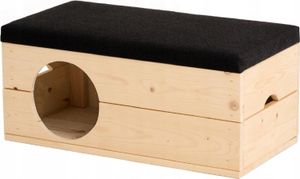 QLS Hundehütte Katzenhaus aus Holz 80x40x36 cm Box mit Sitzbank Schwarz 11151