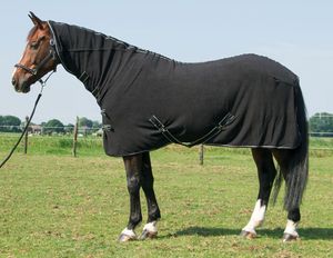 Fleecedecke Deluxe mit Halsteil schwarz Pferde Fleecedecke mit Halsteil in 135
