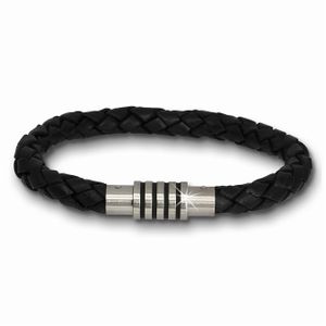 Pánský náramek Amello Black Arm Jewellery 20,5 cm z hovězí kůže a nerezové oceli AMA475S20