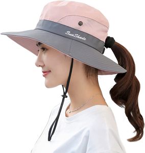 ASKSA Damen Sonnenhut UV Schutz Outdoor Hut Faltbar Wanderhut Gartenhut mit Verstellbare Kinnriemen, Zweifarbig Rosa