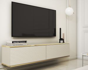 Bettso TV-Wandschrank TV Schrank TV-Kommode TV Cabinet mit 2 Türen Moderner Fernsehschrank für das Wohenzimmer ORO 135 cm Lamellen Fronten Beige
