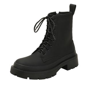 Damen Kinder Booties Retro Stiefel Herbst Plateauschuhe Winter Samt Baumwollschuhe Motorrad Schnürstiefel Grau