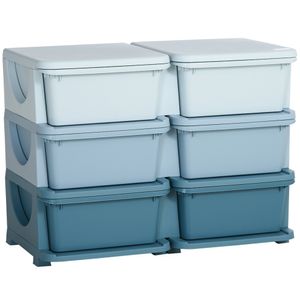HOMCOM Zásuvková skrinka pre deti úložné boxy so 6 úrovňami, box na hračky organizér na hračky detský nábytok pre deti od 3 do 6 rokov Modrá 75 x 37 x 56,5 cm