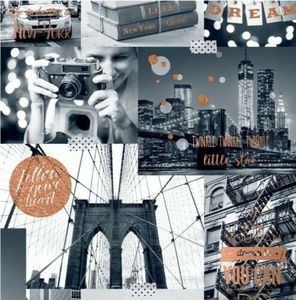 Glitzertapete Big City Lights Collage Vinyl Tapete