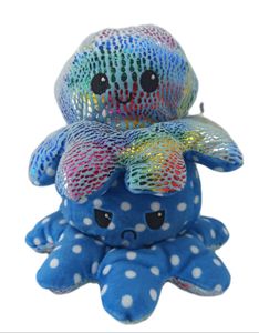 Oktopus Glitzer Punkte Blau 20cm Reversible Kuscheltier Wende Plüschtier Octopus groß 20 cm doppelseitiger Flip Spielzeug Geschenkidee