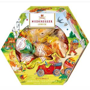 Niederegger Osternest mit 2 Hasen und gefüllten Osterei Pralinen 223g