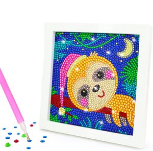 Diamond Painting Kinder Set, 5D DIY Cartoon Diamant Painting Bilder, 15x15cm Leinwand und mit 18x18cm Bilderrahmen für Kinder und Erwachsene geeignet, Affe