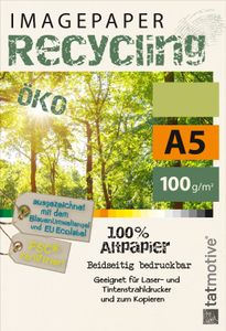 TATMOTIVE Imagepaper Recyclingpapier Öko 100g/qm A5, , geeignet für alle Drucker, 2000 Blatt Kopierpapier Druckerpapier nachhaltig