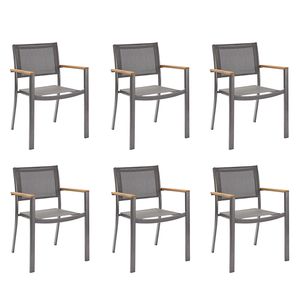NATERIAL - 6er Set Gartenstühle ORIS mit Armlehnen - 6 Gartensessel - Stapelbar - Terrassenstühle - Essstühle - Aluminium - Textilene - Eukalyptus - Anthrazit