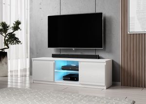 FURNIX Lowboard ARENAL TV-Schrank Board modern mit LED Beleuchtung 120 cm Weiß - Weiß Hochglanz