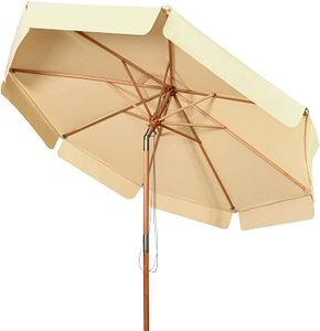 300 cm Sonnenschirm, Gartenschirm Strandschirm knickbar, Terrassenschirm mit Kordelzug, Schirmstaender & 8 Rippen aus Holz, Marktschirm mit Luftauslass, UV-Schutz (Beige)