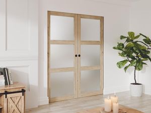 Doppel-Schiebetür mit Galandage-System mit 3 Fenstern - 2 x 205 x 93 cm - Holz - Sicherheitsglas mattiert - ACOSTA II
