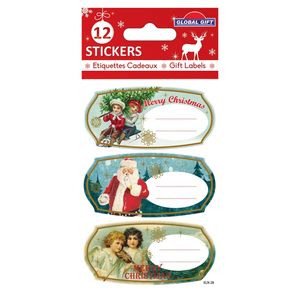 12 weihnachtliche Klebeetiketten - Vintage-Medaillon