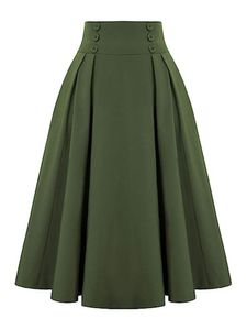 Damen A-Linien-Röcke mit Taschen Röcke Lose Röcke Dekoration Knöpfe Sommer Midi Rock Grün,Größe 2xl
