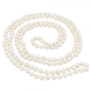 Lange Kette aus Perlen Süßwasserperlen creme-weiß endlos geknotet 125cm Perlenkette Damen