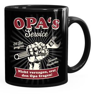 Kaffee-Tasse Papa's / Opa's Service 24 Stunden geöffnet Geschenke zum Vatertag Spruch lustig Moonworks® Opa schwarz standard