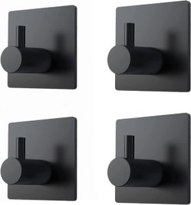 GKA 4 Stück Handtuchhaken schwarz viereckig Klebehaken Edelstahl Metall Haken Selbstklebend Bad Küche Handtuchhalter Kleiderhaken ohne Bohren