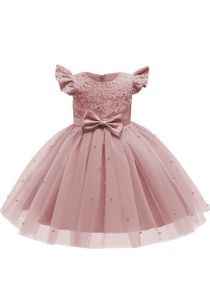 Blumenmädchen Kleid，Weihnachtsfeier Ballkleid Prinzessin Kleid,rosa,90cm