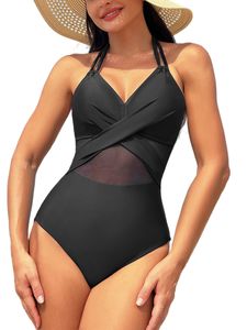 Damen Monokinis Cut Out Bademode V-Ausschnitt Push Up Schlankheits Bauchweg Badeanzug ,Größe XL